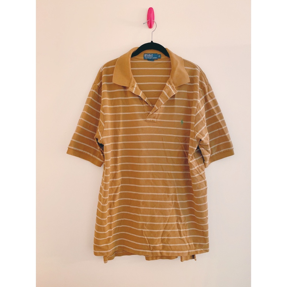 ✨ Mens Tan + White Striped Ralph Lauren Polo Shirt ✨